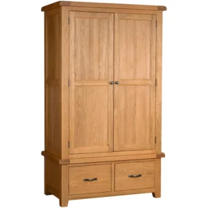 Cottage Oak Double Wardrobe With 2 Drawers