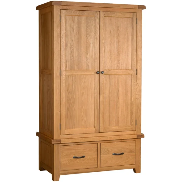 Cottage Oak Double Wardrobe With 2 Drawers