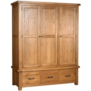 Cottage Oak Triple Wardrobe With 3 Drawers