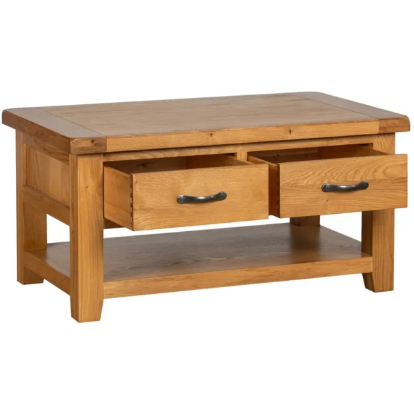Cottage Oak Coffee Table With 2 Drawers - Image 2