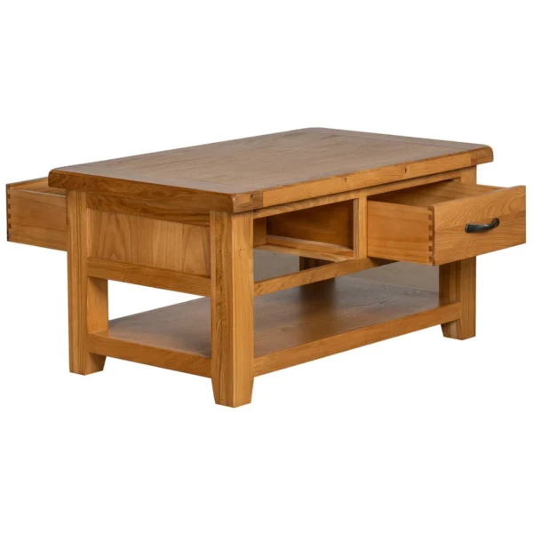 Cottage Oak Coffee Table With 2 Drawers - Image 3