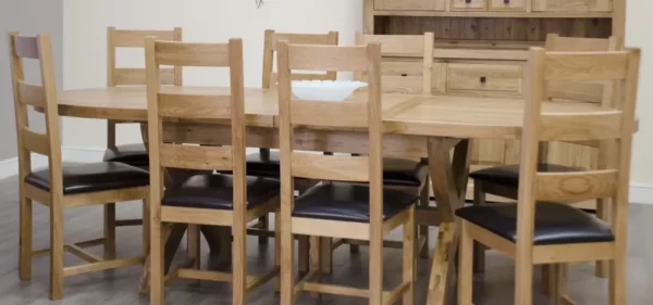 Deluxe X-leg oval extending table (180cm + 2x 40cm leaves)
