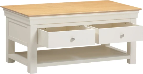 Bordeaux 2 Drawer Coffee Table (Ivory/Oak) - Image 2