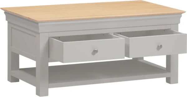 Bordeaux 2 Drawer Coffee Table (Pebble Grey/Oak) - Image 2
