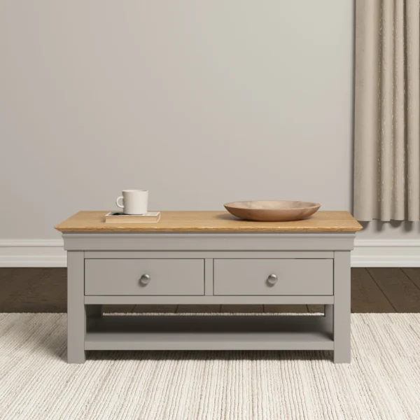 Bordeaux 2 Drawer Coffee Table (Pebble Grey/Oak) - Image 7