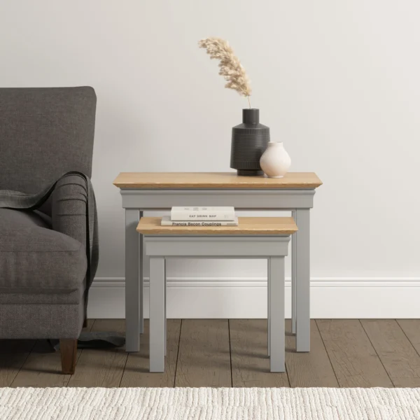 Bordeaux Nest of 2 Tables (Pebble Grey/Oak) - Image 6