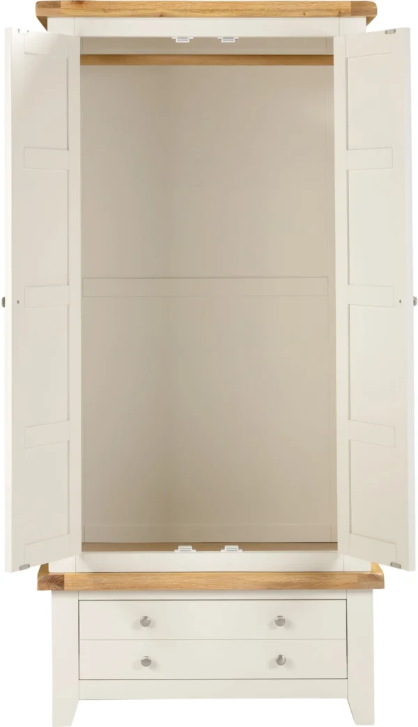 Windsor 2 Door 1 Drawer Wardrobe (Ivory/Oak) - Image 8