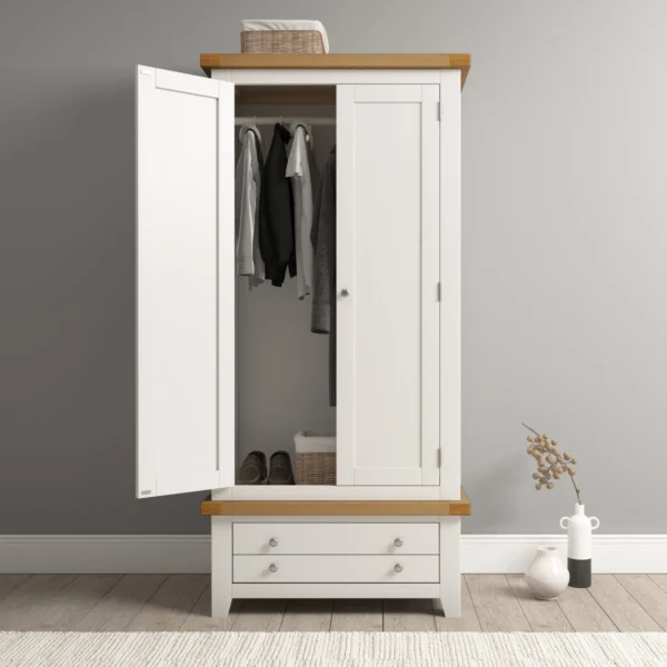 Windsor 2 Door 1 Drawer Wardrobe (Ivory/Oak) - Image 3