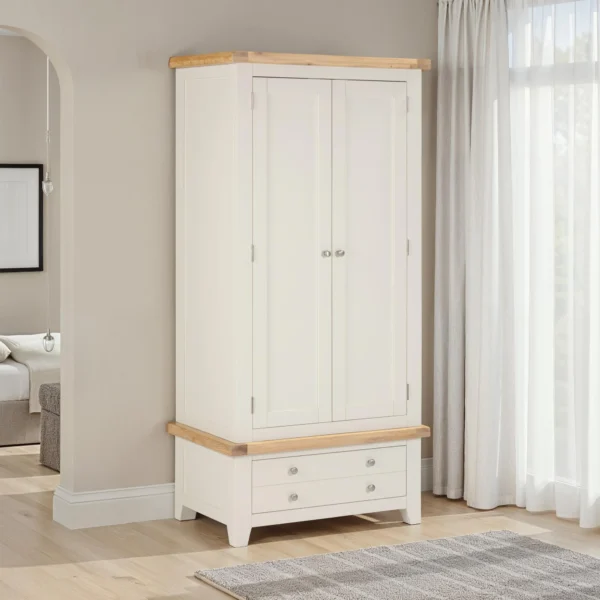 Windsor 2 Door 1 Drawer Wardrobe (Ivory/Oak) - Image 2