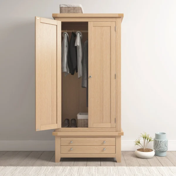Windsor 2 Door 1 Drawer Wardrobe (Natural Oak) - Image 8
