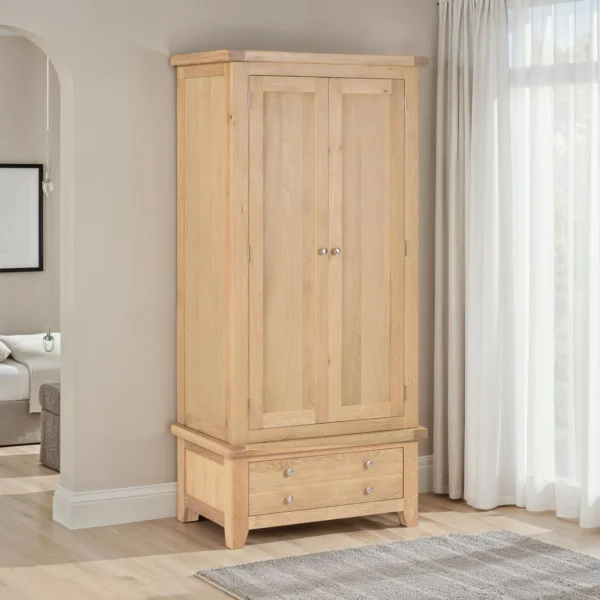 Windsor 2 Door 1 Drawer Wardrobe (Natural Oak) - Image 9