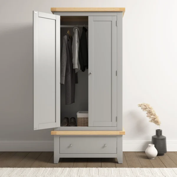 Windsor 2 Door 1 Drawer Wardrobe (Pebble Grey/Oak) - Image 8