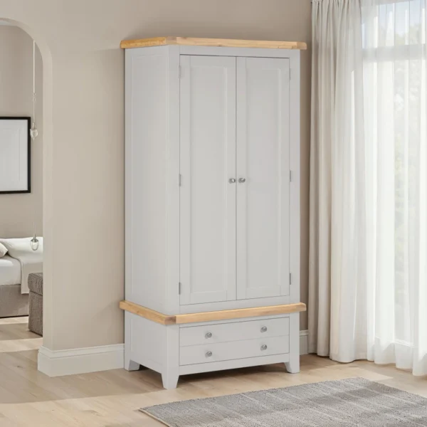Windsor 2 Door 1 Drawer Wardrobe (Pebble Grey/Oak) - Image 9