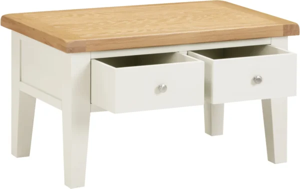 Windsor 2 Drawer Coffee Table (Ivory/Oak) - Image 2