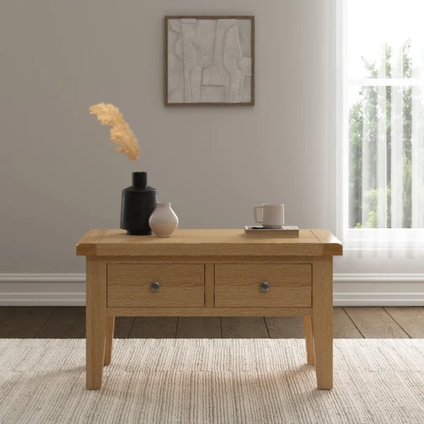 Windsor 2 Drawer Coffee Table (Natural Oak) - Image 7