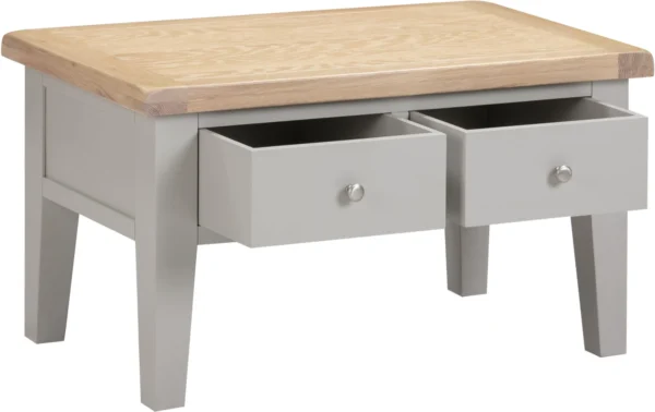 Windsor 2 Drawer Coffee Table (Pebble Grey/Oak) - Image 6