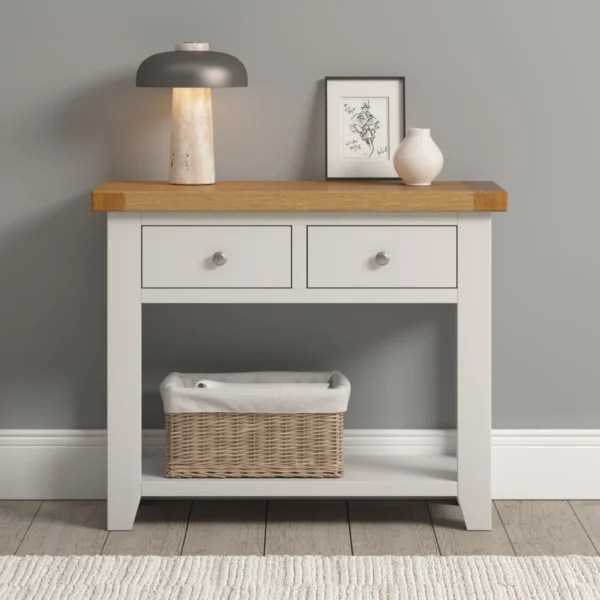 Windsor 2 Drawer Console Table (Ivory/Oak) - Image 7