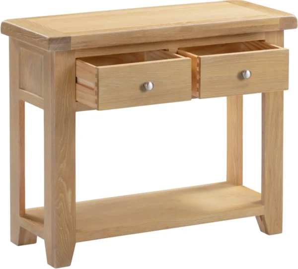 Windsor 2 Drawer Console Table (Natural Oak) - Image 2
