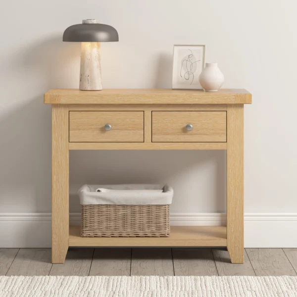 Windsor 2 Drawer Console Table (Natural Oak) - Image 7