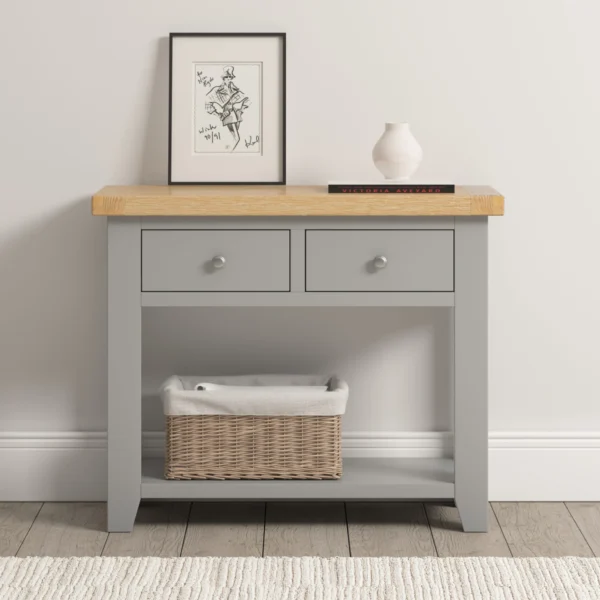 Windsor 2 Drawer Console Table (Pebble Grey/Oak) - Image 7