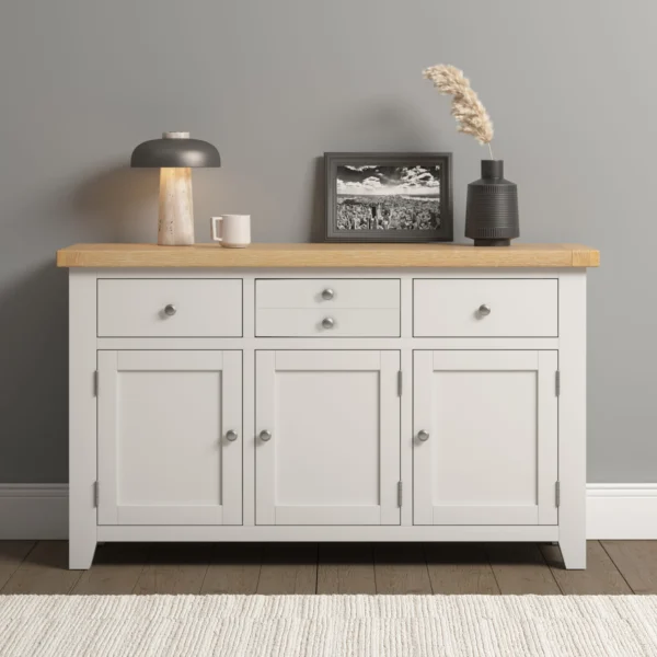 Windsor 3 Door 3 Drawer Sideboard (Ivory/Oak) - Image 7