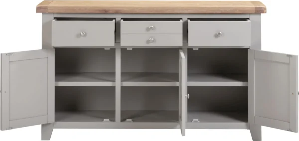 Windsor 3 Door 3 Drawer Sideboard (Pebble Grey/Oak) - Image 3