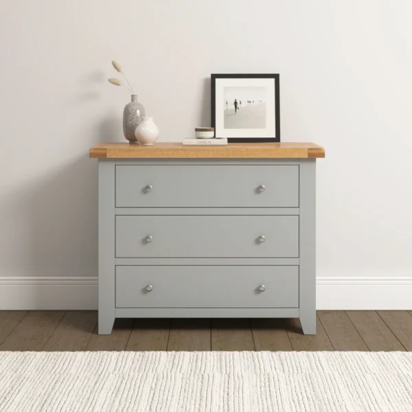 Windsor 3 Drawer Chest (Pebble Grey/Oak) - Image 7