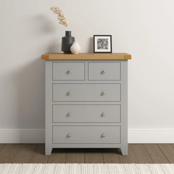 Windsor 3+2 Drawer Chest (Pebble Grey/Oak) - Image 7