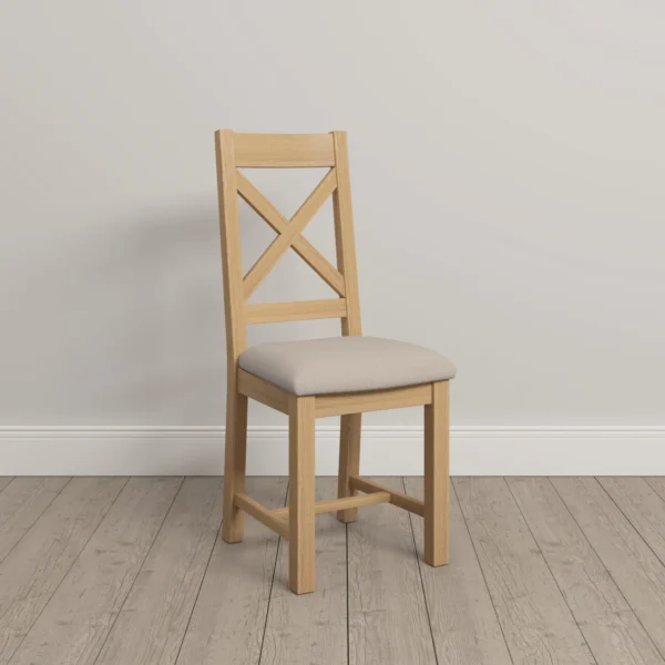Windsor Cross Back Chair (Natural Oak/Oat Fabric) - Image 6