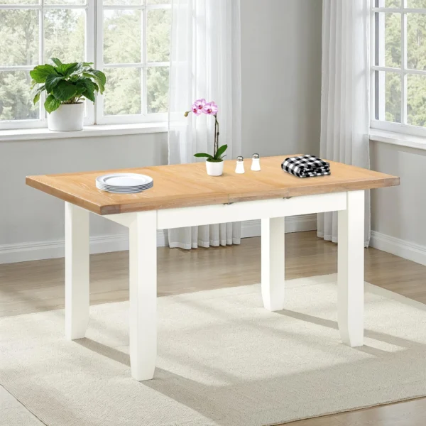 Windsor Extending Dining Table (Ivory/Oak) - Image 7