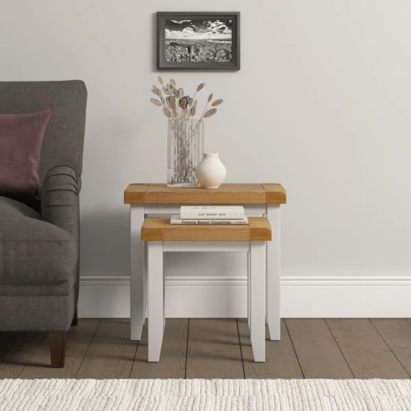 Windsor Nest of 2 Tables (Ivory/Oak) - Image 6