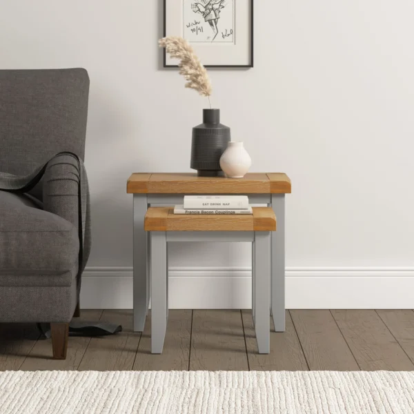 Windsor Nest of 2 Tables (Pebble Grey/Oak) - Image 6