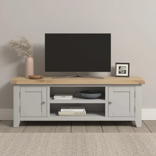 Windsor Straight TV Unit (Pebble Grey/Oak) - Image 7